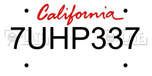 7UHP337 California License Plate