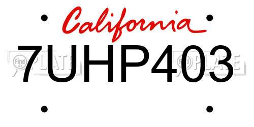 7UHP403 California License Plate