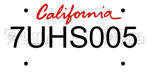 7UHS005 California License Plate