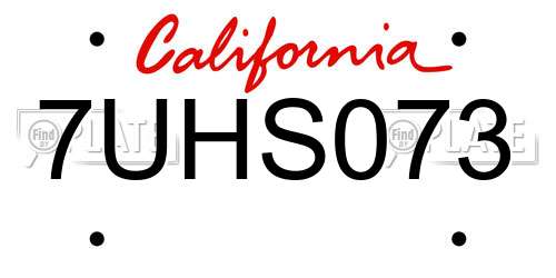7UHS073 California License Plate