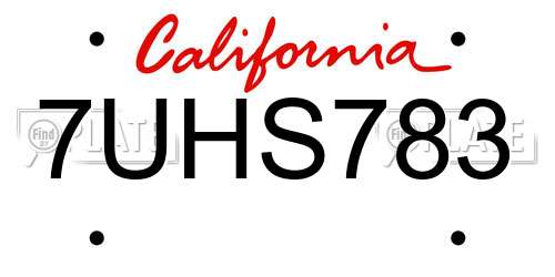 7UHS783 California License Plate
