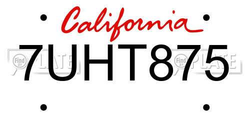 7UHT875 California License Plate