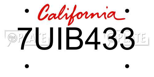 7UIB433 California License Plate