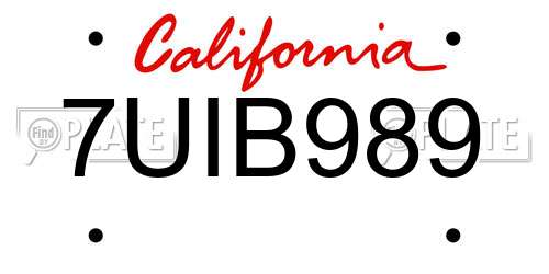 7UIB989 California License Plate