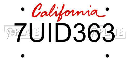 7UID363 California License Plate