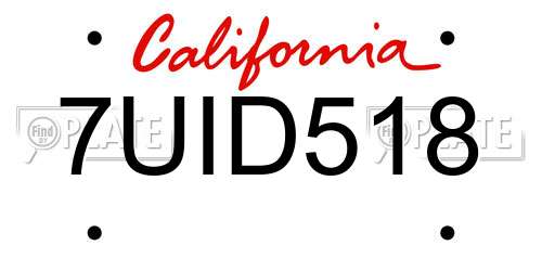 7UID518 California License Plate