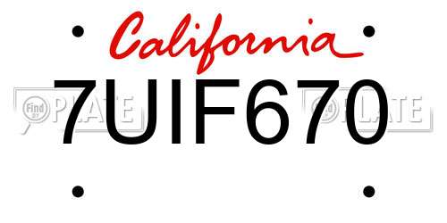 7UIF670 California License Plate