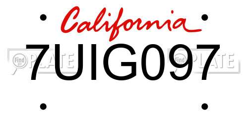 7UIG097 California License Plate