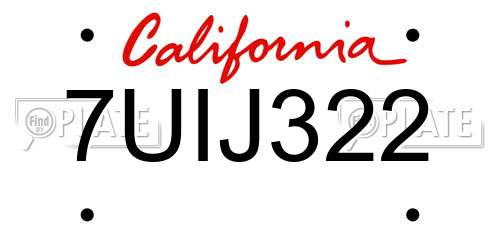 7UIJ322 California License Plate