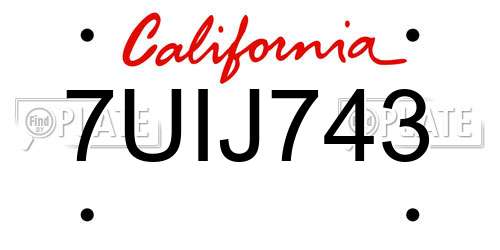 7UIJ743 California License Plate