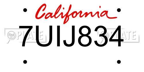 7UIJ834 California License Plate