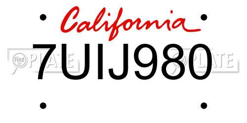 7UIJ980 California License Plate