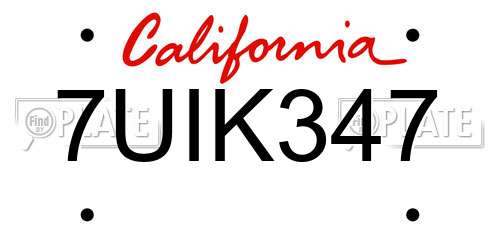 7UIK347 California License Plate