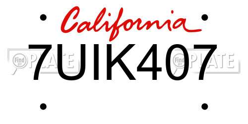 7UIK407 California License Plate