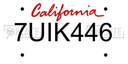 7UIK446 California License Plate