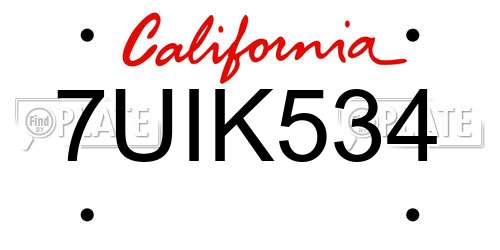 7UIK534 California License Plate
