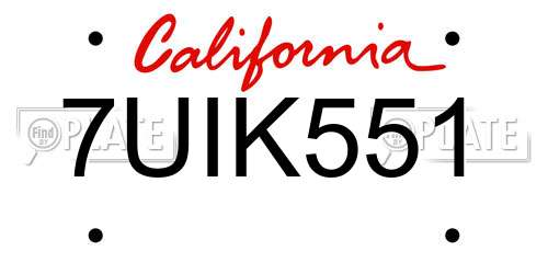 7UIK551 California License Plate