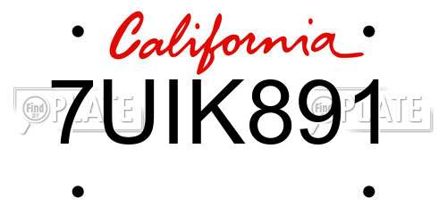 7UIK891 California License Plate