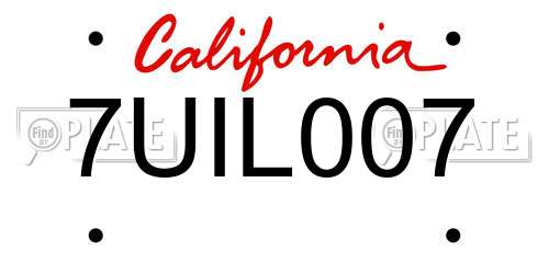 7UIL007 California License Plate