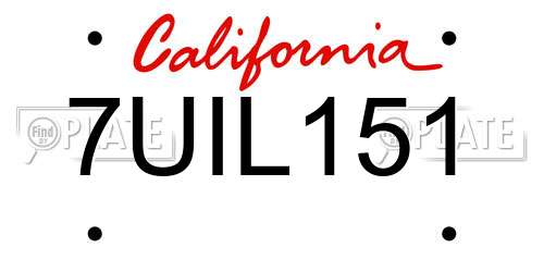 7UIL151 California License Plate