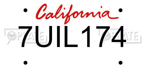 7UIL174 California License Plate
