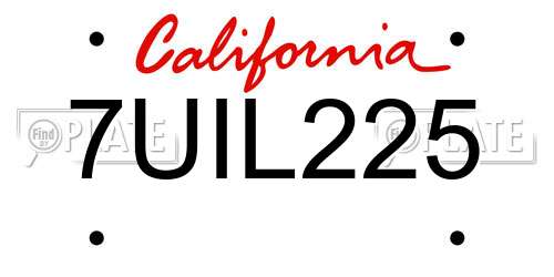 7UIL225 California License Plate