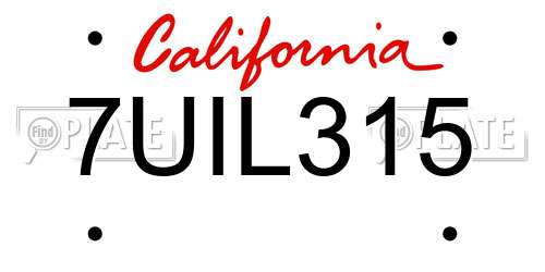 7UIL315 California License Plate
