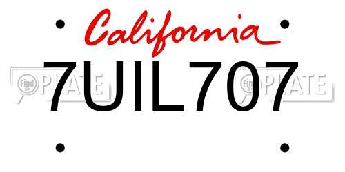 7UIL707 California License Plate