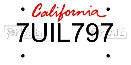 7UIL797 California License Plate