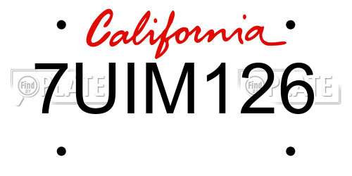 7UIM126 California License Plate