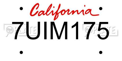 7UIM175 California License Plate