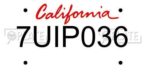 7UIP036 California License Plate