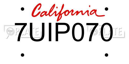 7UIP070 California License Plate