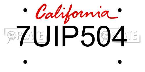 7UIP504 California License Plate