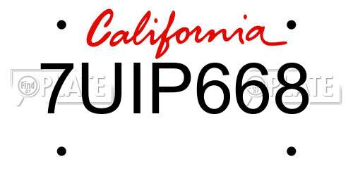 7UIP668 California License Plate