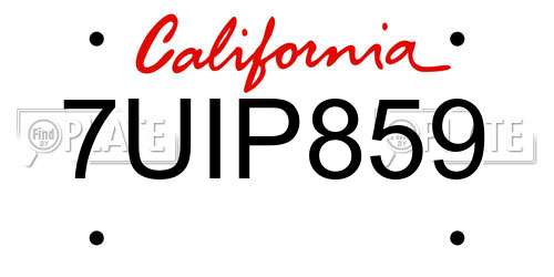 7UIP859 California License Plate