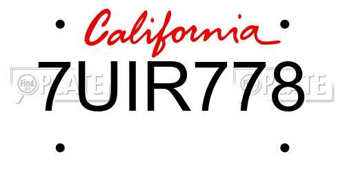 7UIR778 California License Plate