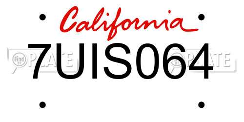 7UIS064 California License Plate