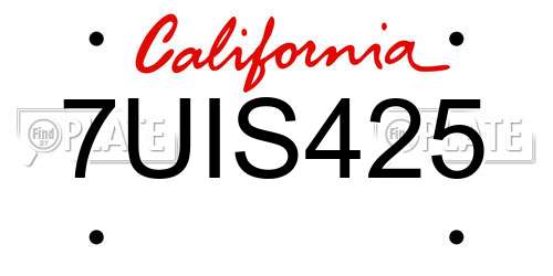 7UIS425 California License Plate