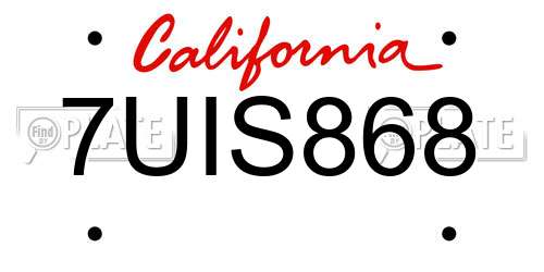 7UIS868 California License Plate