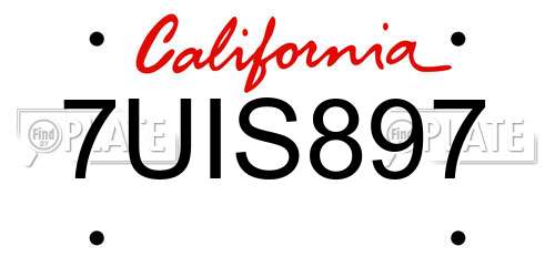 7UIS897 California License Plate
