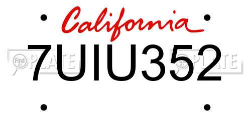 7UIU352 California License Plate