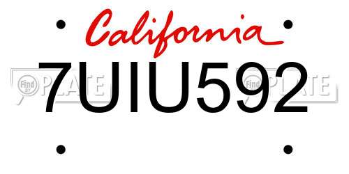 7UIU592 California License Plate