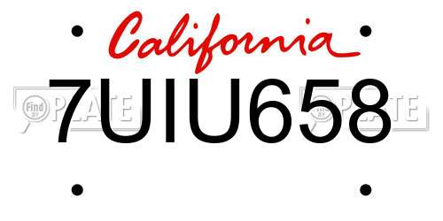 7UIU658 California License Plate