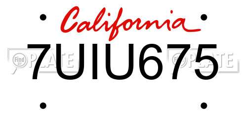 7UIU675 California License Plate