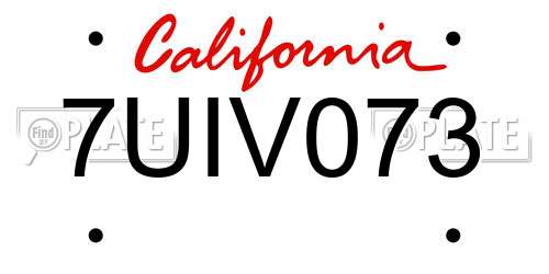 7UIV073 California License Plate