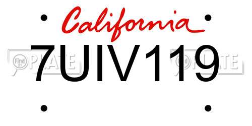 7UIV119 California License Plate