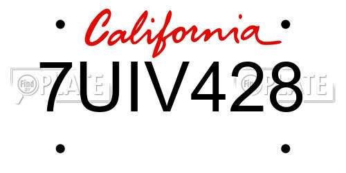 7UIV428 California License Plate