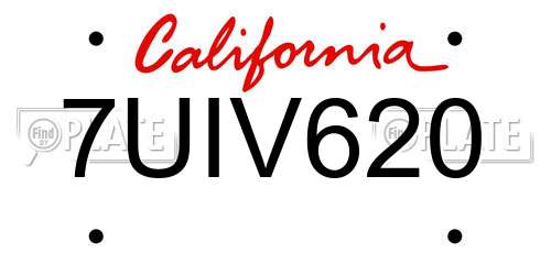 7UIV620 California License Plate