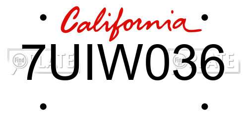 7UIW036 California License Plate